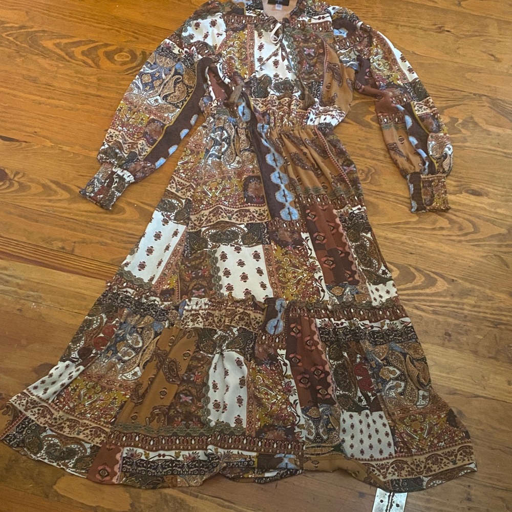 Tahari Multicolor Patchwork Long Sleeve Dress